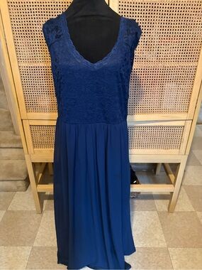 Nemidor Women’s Plus Size 18 Royal Blue Lace Chiffon Maxi Dress V-Neck Formal